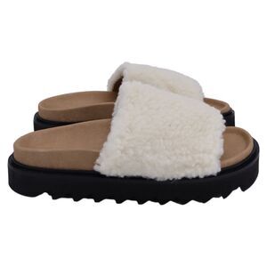 Iris & Ink Poppy Faux Shearling Slides In White Wool